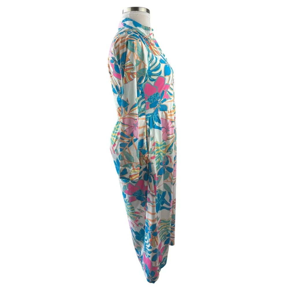 Tolani Long Sleeve Collared Maxi Dress W/ Pockets Tropical Print XS Oversized - Picture 12 of 14